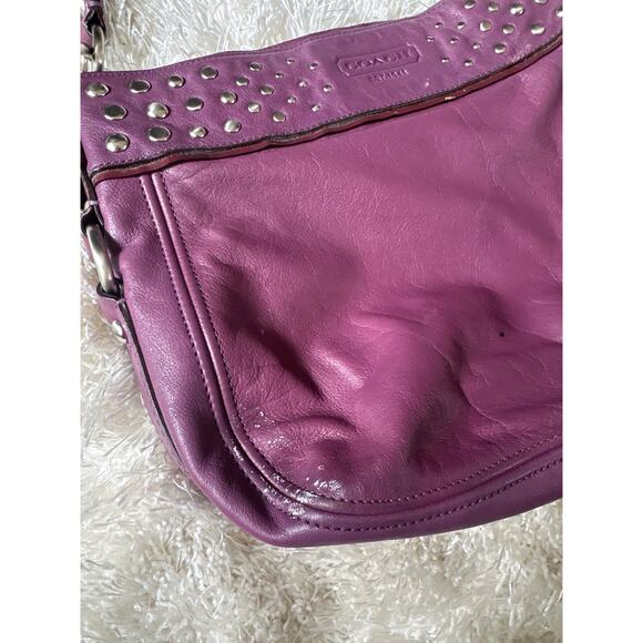 Coach Leather Studded Hobo Shoulder Bag in Plum Purple - Picture 6 of 10